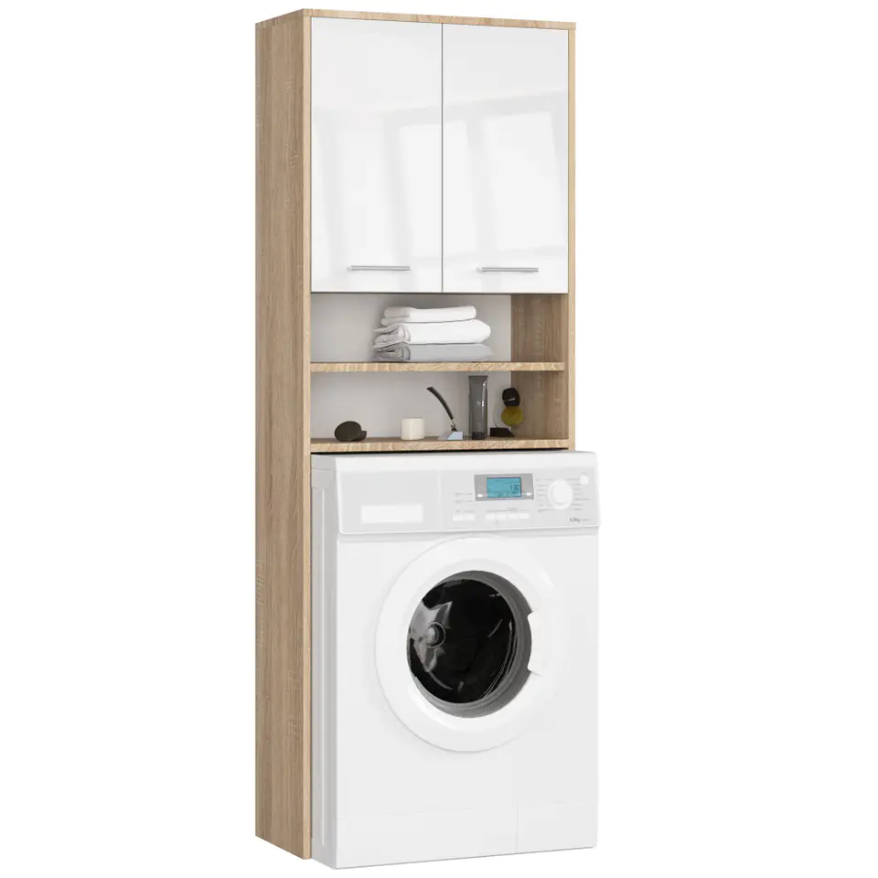 ⁨POST BATHROOM SHELVING FIN OVER WASHING MACHINE SONOMA OAK / WHITE GLOSS⁩ at Wasserman.eu