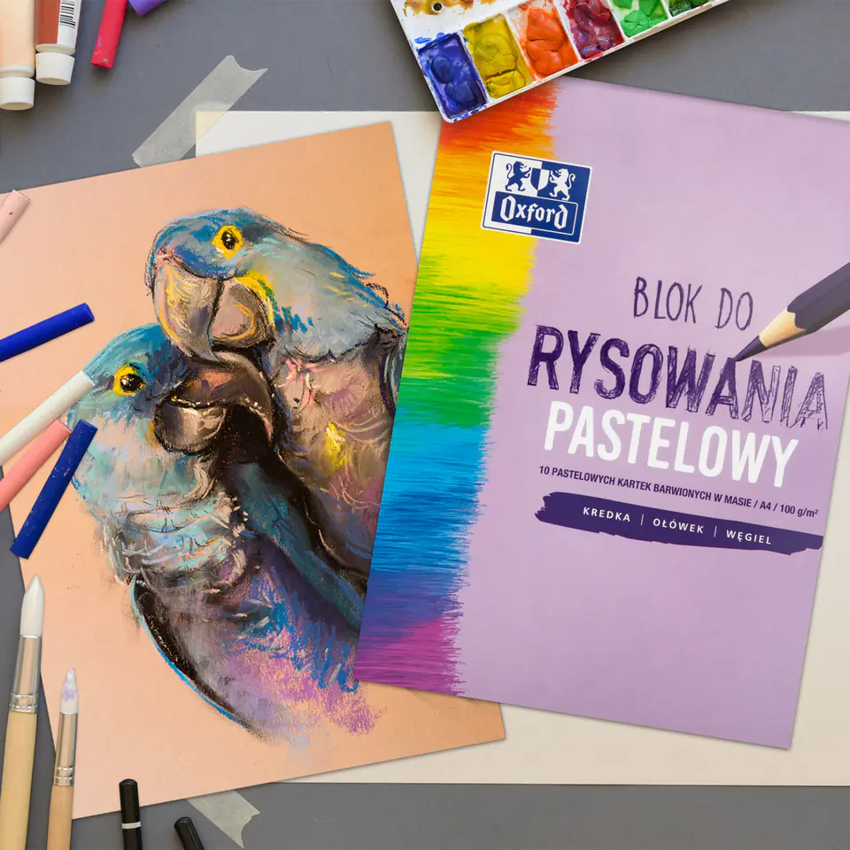 ⁨Blok rysunkowy szkolny A4 pastelowy 10 kartek 100g 400166081 OXFORD⁩ w sklepie Wasserman.eu
