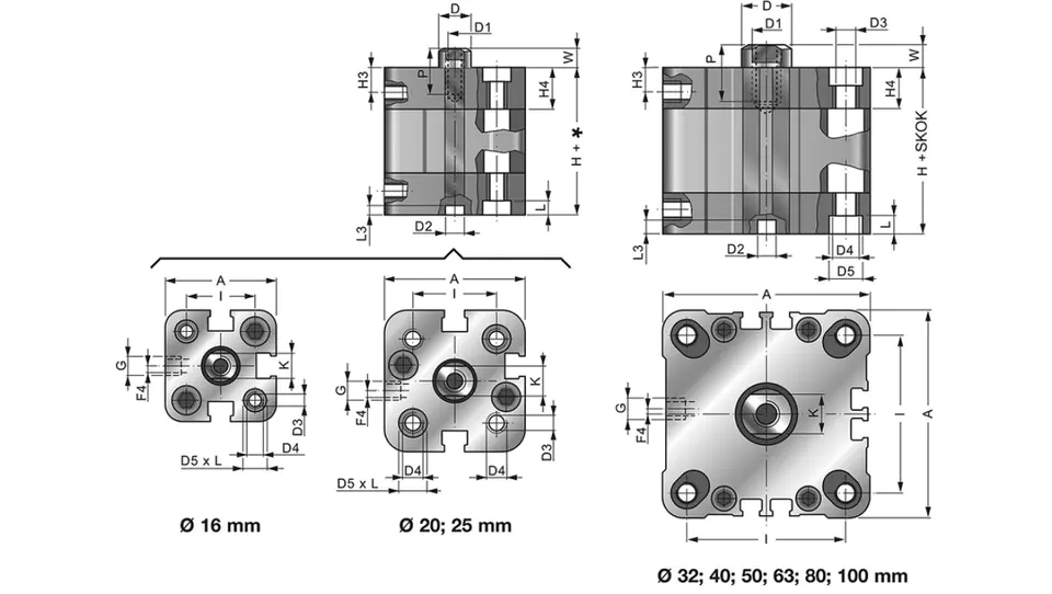 ⁨Compact pneumatic actuator ISO21287 with single-sided piston rod with internal thread. Piston diameter 16mm stroke 20mm,NSKI016.0020⁩ at Wasserman.eu