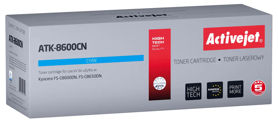 ⁨Activejet ATK-8600CN toner (replacement for Kyocera TK-8600C; Supreme; 20000 pages; cyan)⁩ at Wasserman.eu