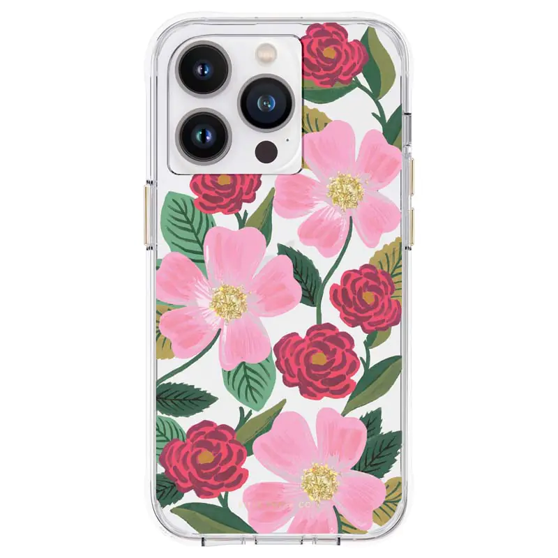 ⁨Rifle Paper Clear - Etui iPhone 14 Pro Max zdobione złotem (Rose Garden)⁩ w sklepie Wasserman.eu