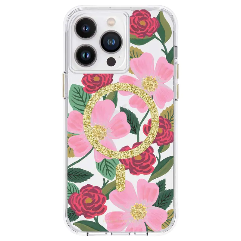 ⁨Rifle Paper Clear MagSafe - Etui iPhone 14 Pro Max zdobione złotem (Rose Garden)⁩ w sklepie Wasserman.eu