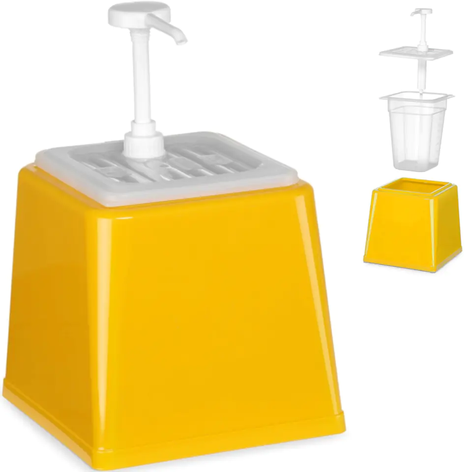 ⁨Dispenser for mustard sauces with pump 2.5 l yellow - Hendi 203538⁩ at Wasserman.eu