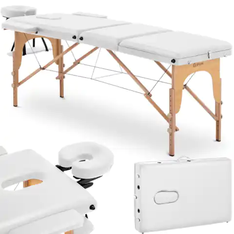 ⁨Stół łóżko do masażu składane szerokie z drewnianym stelażem DINAN WHITE - białe⁩ w sklepie Wasserman.eu
