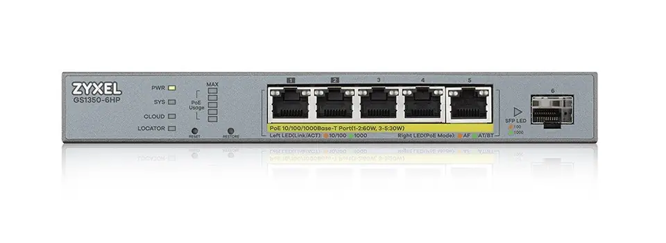 GS1350-6HP CCTV PoE LR Switch 60W 802.3BT at Wasserman.eu