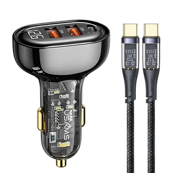 ⁨USAMS Ład. sam. 2xUSB+1xUSB-C 80W Fast Charge + kabel USB-C - USB-C  BXLACCTC01⁩ w sklepie Wasserman.eu