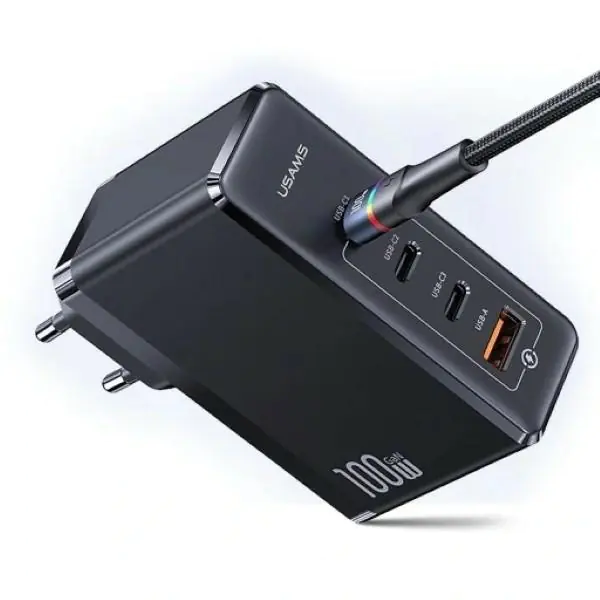 ⁨USAMS Order. mow. 3xUSB-C+1xUSB GaN 100W T50 PD (only head) Fast Charging black/black CC163TC01 (US-CC163)⁩ at Wasserman.eu