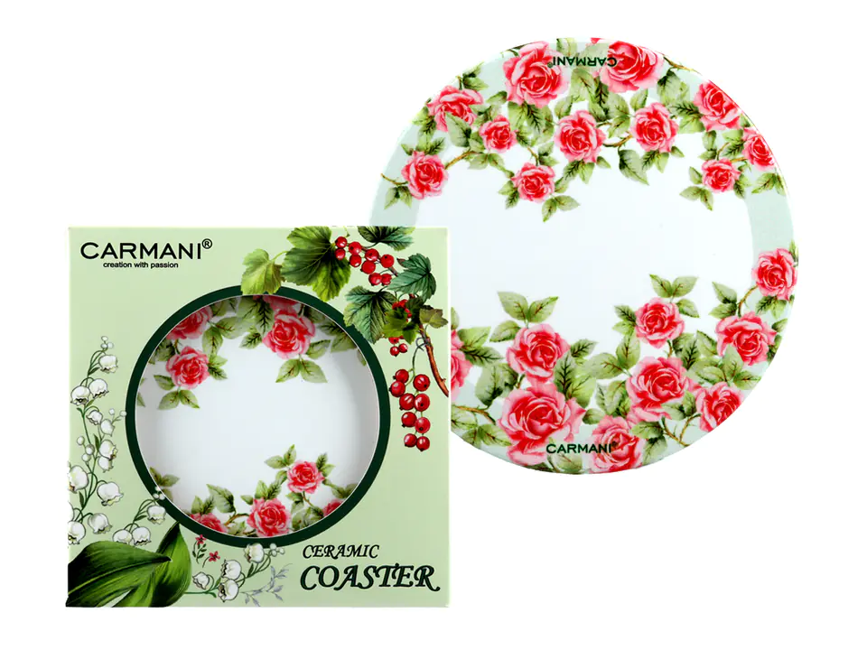 ⁨Podkładka ceramiczna, okrągła - Róże (CARMANI)⁩ w sklepie Wasserman.eu