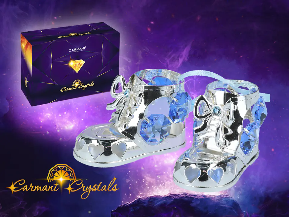 ⁨Buciki chłopięce srebrne - products with Carmani Crystals⁩ w sklepie Wasserman.eu