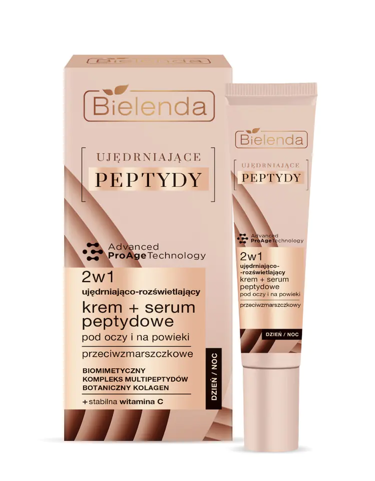 ⁨Bielenda Ujędrniające Peptydy Ujędniająco-Rozświetlający Krem - Serum peptydowe 2w1 pod oczy i na powieki 15ml⁩ w sklepie Wasserman.eu