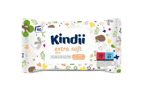 ⁨Kindi Extra Soft Cleansing wipes for babies and children Aloe 1op.-60pcs⁩ at Wasserman.eu