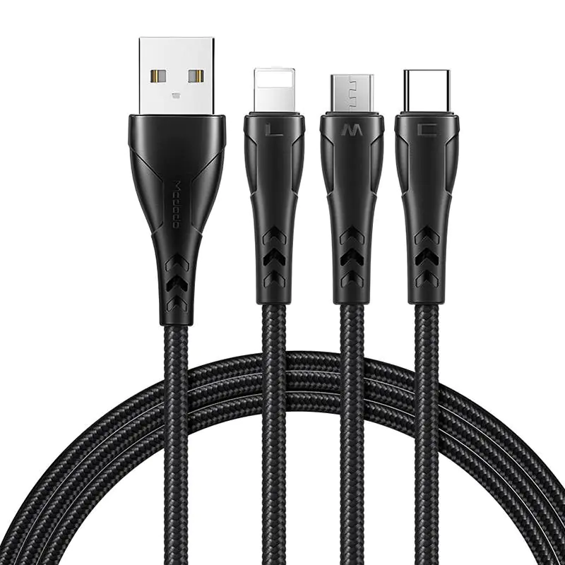 ⁨3in1 USB to USB-C / Lightning / Micro USB cable, Mcdodo CA-6960, 1.2m (black)⁩ at Wasserman.eu