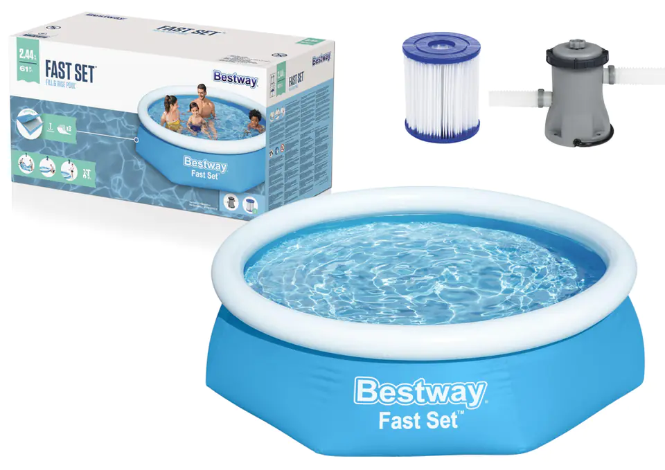 ⁨Bestway 57450 Basen rozporowy Fast Set z pompą filtracyjną 2.44m x 61cm⁩ w sklepie Wasserman.eu