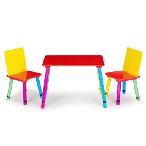 ⁨Kindermöbel: Holztisch + 2 bunte Stühle⁩ im Wasserman.eu