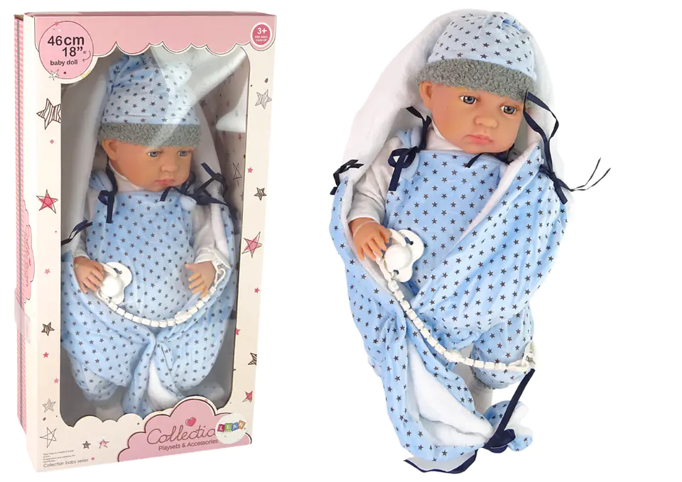 ⁨Bobas Doll 46cm Blue Soother Blanket Star⁩ at Wasserman.eu