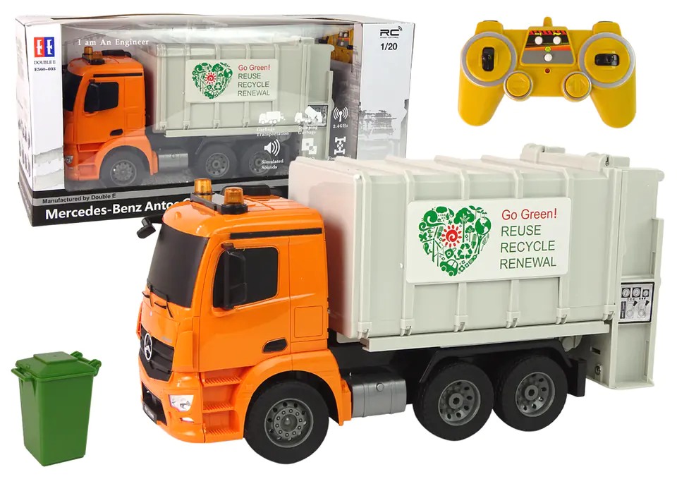 ⁨Remote Controlled Garbage Truck Mercedes- Benz Antos Orange Trash Bin⁩ at Wasserman.eu