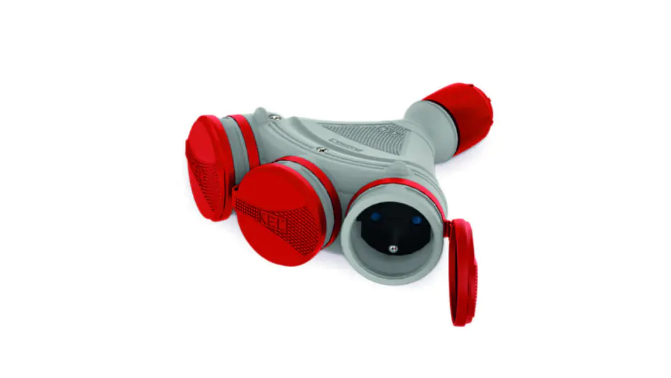 ⁨Extension cable splitter 3-socket with/u 16A 250V IP54 grey/red GN-X3/54 W-01155⁩ at Wasserman.eu