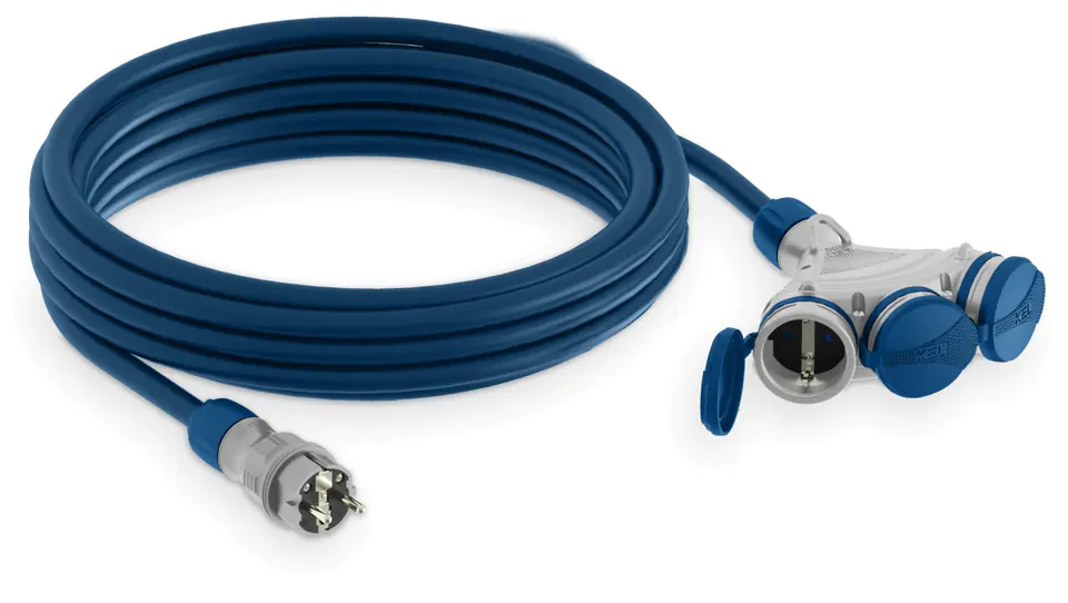 ⁨Extension cable building 3-socket with/u 10m /H07BQ-F 3x1,5/ IP54 grey/blue W-01181⁩ at Wasserman.eu