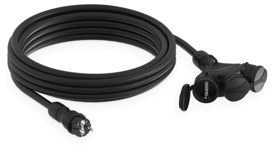 ⁨Extension cable building 3-socket with/u 5m /H05RR-F 3x2,5/ IP54 black/black W-01169⁩ at Wasserman.eu