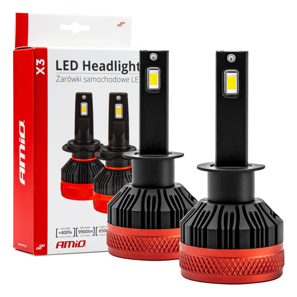 ⁨Żarówki samochodowe led seria x3 h1 6500k canbus amio-02977⁩ w sklepie Wasserman.eu