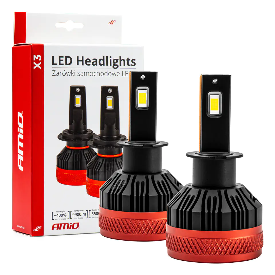 ⁨Żarówki samochodowe led seria x3 h3 6500k canbus amio-02978⁩ w sklepie Wasserman.eu