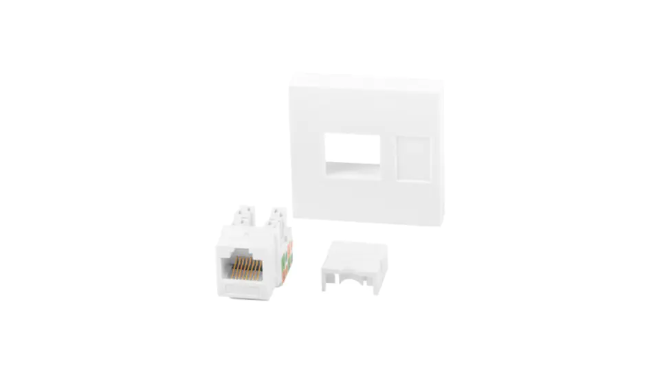 ⁨Gniazdo komputerowe 45x45 RJ45 + Keystone kat.6 UTP białe LANBERG⁩ w sklepie Wasserman.eu