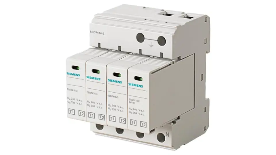 ⁨Surge arrester B+C Type 1 + Type 2 4P 12,5kA system 3+1 TN-S 5SD7414-2⁩ at Wasserman.eu