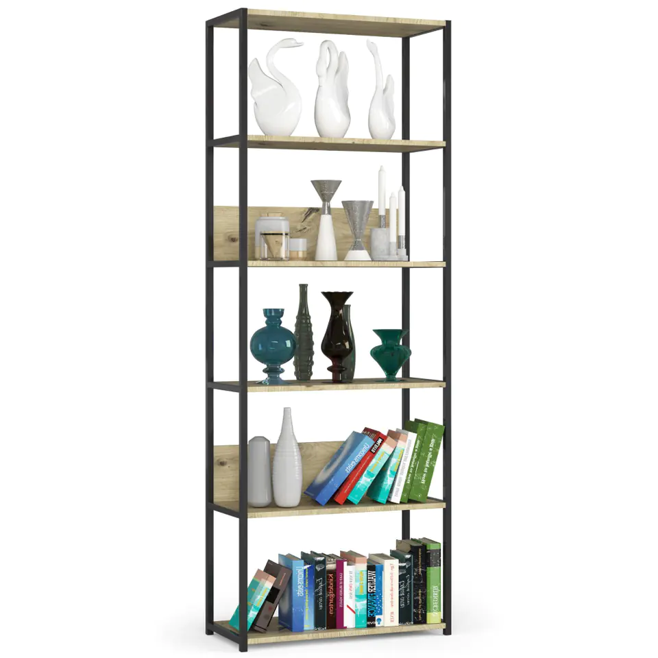 Regał loftowy metalowy 70 cm - czarny-dąb artisan - 6 półek w sklepie Wasserman.eu