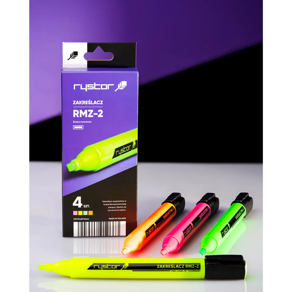 ⁨Zakreślacz RMZ-2 mix etui 4sztuki 462-224 RYSTOR⁩ w sklepie Wasserman.eu