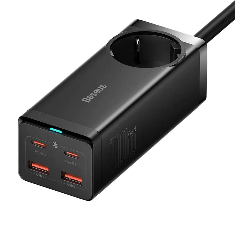 ⁨Ładowarka sieciowa / listwa zasilająca Baseus GaN3 Pro 2x USB + 2xUSB-C + AC, 100W (czarna)⁩ w sklepie Wasserman.eu