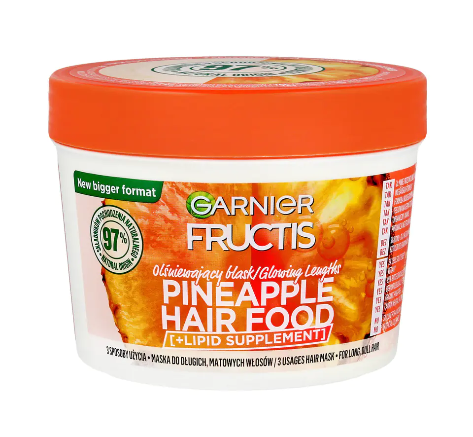 ⁨Fructis Hair Food Maska olśniewający blask do włosów długich i matowych - Pineapple 400ml⁩ w sklepie Wasserman.eu