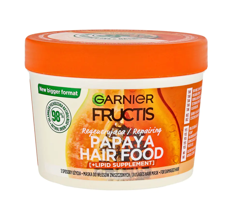 ⁨Fructis Hair Food Regenerating mask for damaged hair - Papaya 400ml⁩ at Wasserman.eu