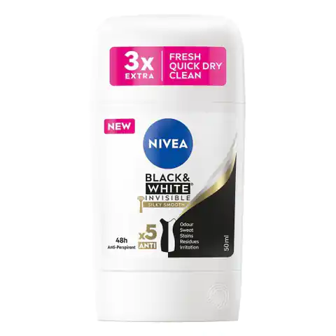 ⁨NIVEA Dezodorant w sztyfcie damski BLACK & WHITE INVISIBLE SILKY SMOOTH 50ml⁩ w sklepie Wasserman.eu