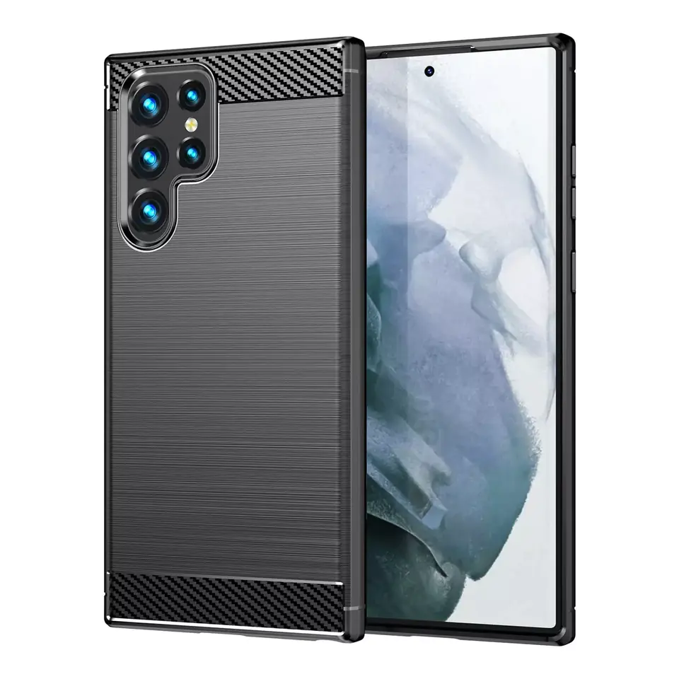 ⁨Etui na telefon Carbon Case do Samsung Galaxy S23 Ultra elastyczny silikonowy karbonowy pokrowiec Czarne⁩ w sklepie Wasserman.eu
