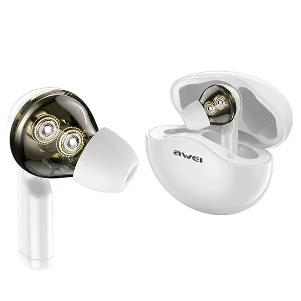 ⁨Bezprzewodowe słuchawki sportowe Bluetooth T12 AWEI TWS Białe⁩ w sklepie Wasserman.eu