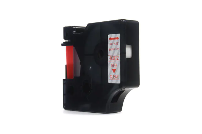 ⁨JetWorld Tape Replacement Dymo D1 Red on Transparent 9mm x 7m LM100, LM100Plus, LM100Series, LM120P, LM280, LM300, LM350, LM350D, LM350Series, LM360D, LM400, LM420P, LM450, LM450D, LM450Series, LM500TS, LMPC, LMPC2 (40912)⁩ at Wasserman.eu