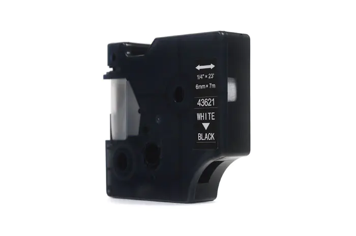 ⁨JetWorld Tape Replacement Dymo D1 White on Black 6mm x 7m LM100, LM100+, LM200, LM300, LM400, LM420P, LM350, LM350D, LM360D, LM450D, LM260P, LM120P, LM500TS, LM160, LM210D, LM280, LM150, LM220 (43621)⁩ at Wasserman.eu