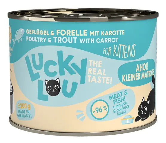 ⁨Lucky Lou Lifestage Kitten Drób i pstrąg puszka 200g⁩ w sklepie Wasserman.eu