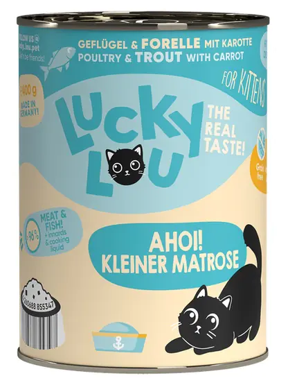 ⁨Lucky Lou Lifestage Kitten Drób i pstrąg puszka 400g⁩ w sklepie Wasserman.eu
