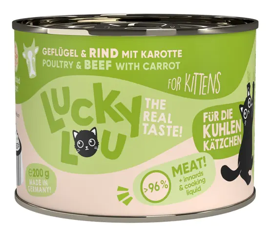⁨Lucky Lou Lifestage Kitten Drób i wołowina puszka 200g⁩ w sklepie Wasserman.eu