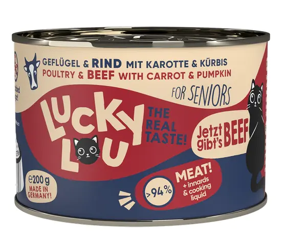 ⁨Lucky Lou Lifestage Senior Drób i wołowina puszka 200g⁩ w sklepie Wasserman.eu