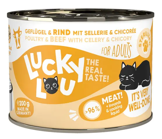 ⁨Lucky Lou Lifestage Sterilized Drób i wołowina puszka 200g⁩ w sklepie Wasserman.eu