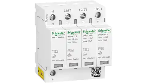 ⁨Schneider Electric Ogranicznik przepięć iPRD1 12.5R-T12-3N 3+1-biegunowy Typ1+Typ2 12,5 kA ze stykiem, A9L16482⁩ at Wasserman.eu