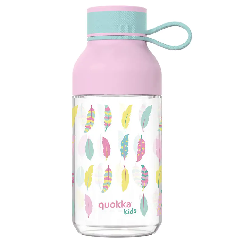 ⁨Quokka Ice Kids with strap - Butelka na wodę z tritanu 430 ml z paskiem (Feathers)⁩ w sklepie Wasserman.eu