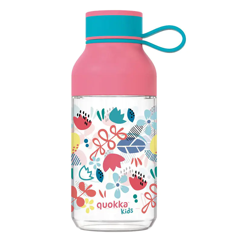 ⁨Quokka Ice Kids with strap - Butelka na wodę z tritanu 430 ml z paskiem (Flowers)⁩ w sklepie Wasserman.eu