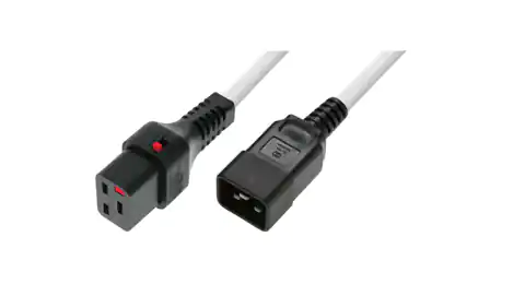 ⁨Kabel zasilający serwerowy z blokadą IEC LOCK 3x1,5mm2 C20 prosty/C19 prosty M/Ż 2m biały IEC-PC1299⁩ w sklepie Wasserman.eu