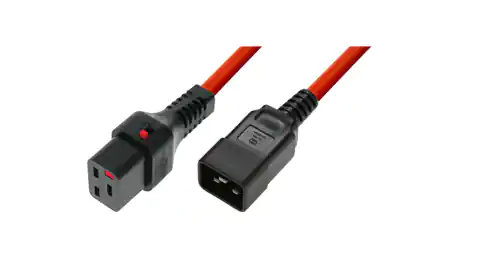 ⁨Kabel zasilający serwerowy z blokadą IEC LOCK 3x1,5mm2 C20 prosty/C19 prosty M/Ż 2m czerwony IEC-PC1402⁩ w sklepie Wasserman.eu