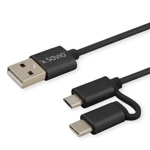 ⁨Kabel SAVIO CL-128 (Micro USB typu B, USB typu C - USB 2.0 typu A ; 1m; kolor czarny)⁩ w sklepie Wasserman.eu
