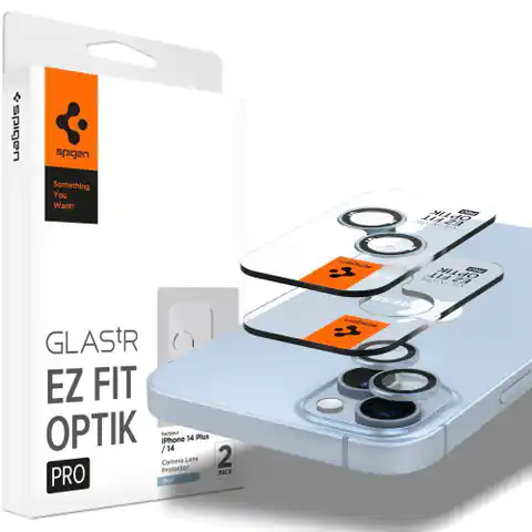 ⁨Osłona Aparatu IPHONE 14 / 14 PLUS Spigen Optik. TR ”EZ FIT” Camera Protector 2-pack niebieskie⁩ w sklepie Wasserman.eu