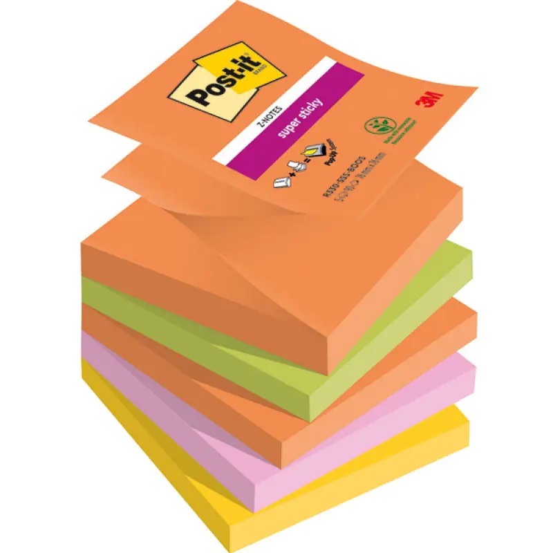 ⁨Bloczek samoprzylepny 76x76mm 90k mix kolorów (5szt) SUPER STICKY Z-NOTES BOOST POST-IT⁩ w sklepie Wasserman.eu